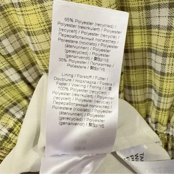 Ganni Yellow Green Point Collar Checked Long Sleeve Mini Dress Size 8 NWT - Picture 10 of 10